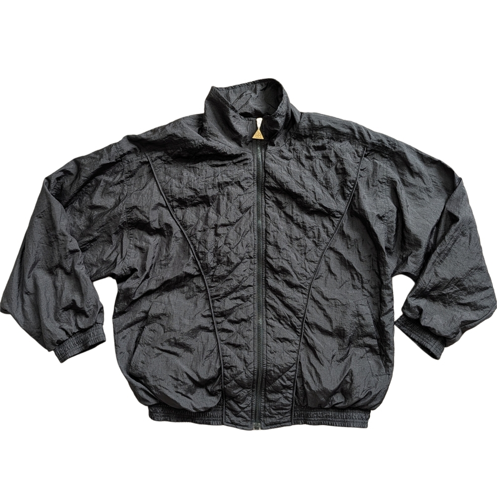 Casual Isle Black Vintage Lightweight Nylon Zip-Up Windbreaker Jacket Medium